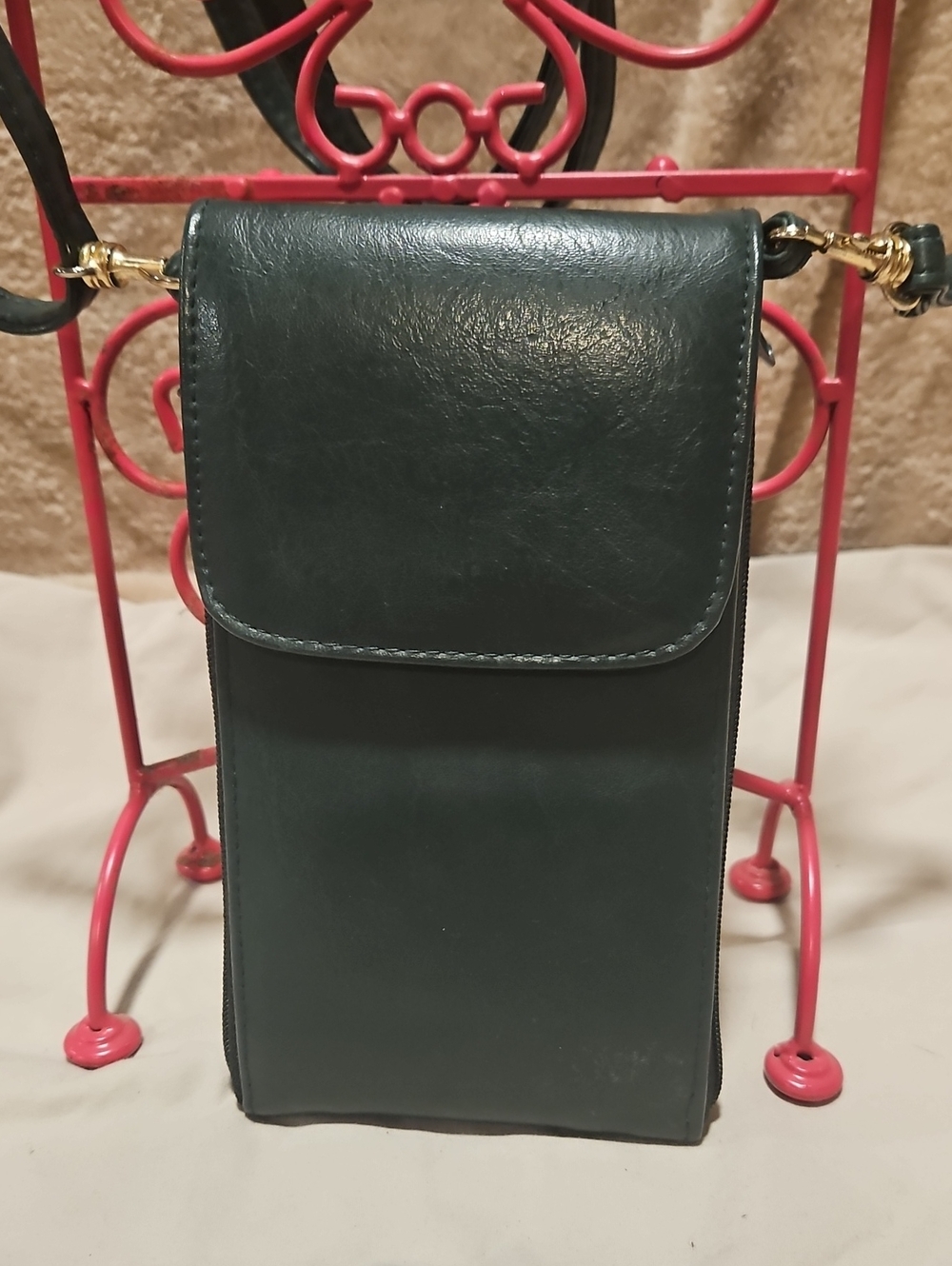 Vintage Koltov Forest Green Faux Leather Mini Crossbody Wallet Organizer Purse